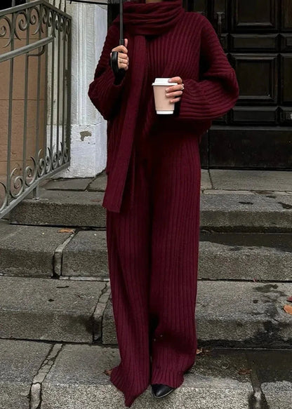 V-neck Sweater and Wide-leg Trousers Set