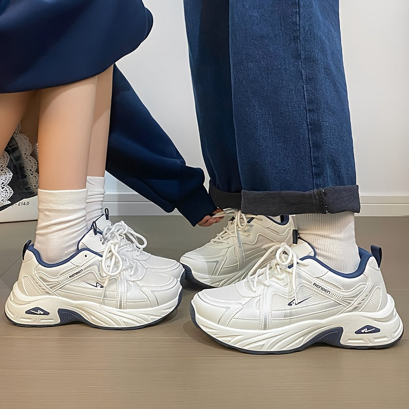 Sneakers Striped, Allseason Shoes With Thick Platform Sole, Breathable Mesh & Pvc Sole for Autumn & Spring Suitable for Stylish & Comfortable Everyday Wear Perfect Gift