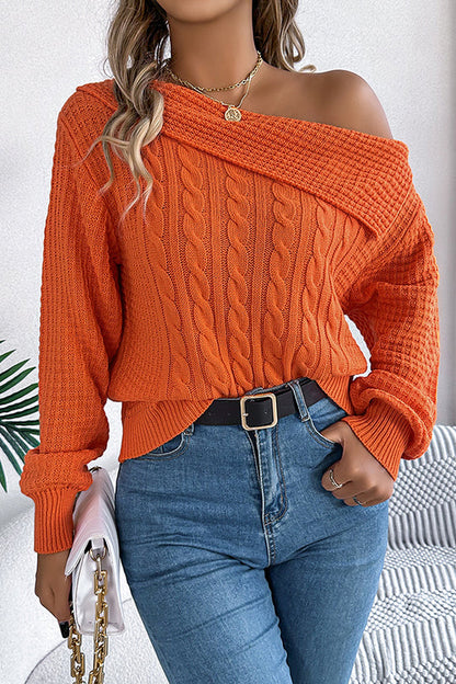 Color One Shoulder Long Sleeve Knitted Sweater