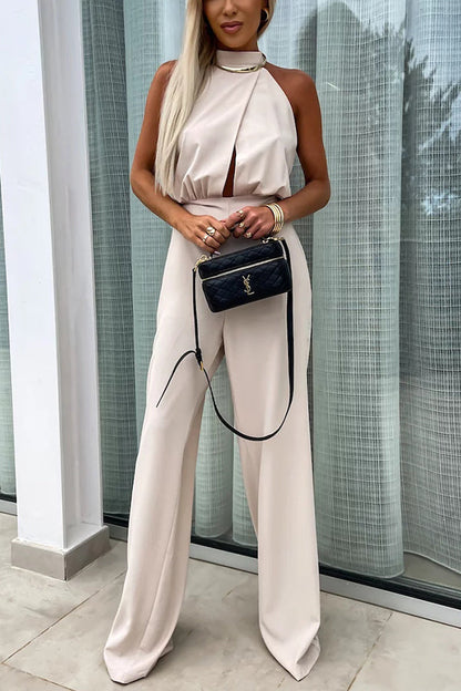 Fashionable Color Sleeveless Hollow Slim Fit Jumpsuit