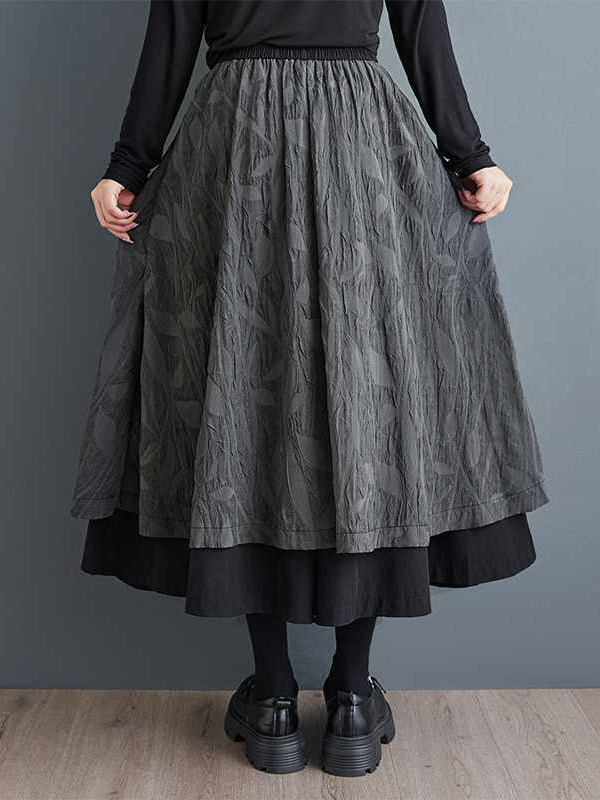 Black Loose High Waisted Pockets Patchwork Jacquard Texture Wide Leg Pants Culotte Ws002