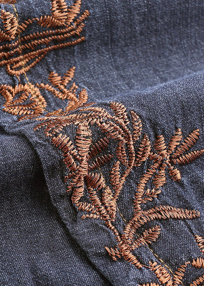Boutique Blue Embroidered Pockets Cotton Crop Pants Skirt Summer Bv072