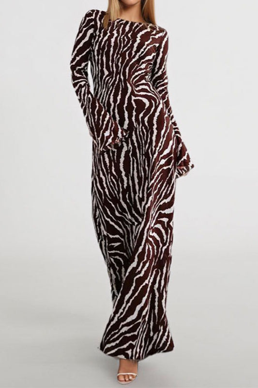 Print Long Sleeve Maxi Dress