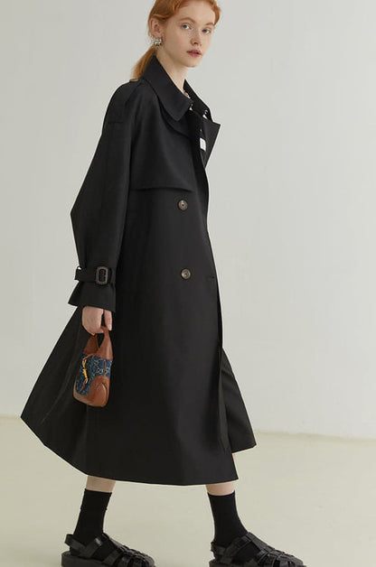 Double-breasted Loose Mid-length Melton Trench Coat