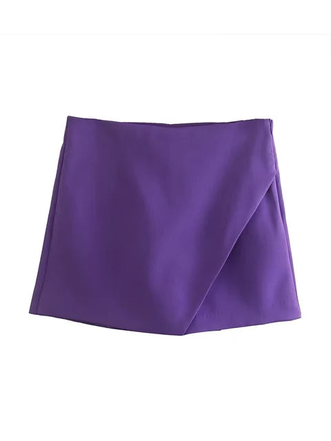 New Candy Color Asymmetrical Shorts Skirts Lady Zipper Fly Pockets Hot Shorts Pantalone