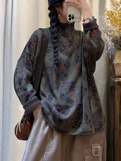 Flower Knitted Turtleneck Sweater At1090