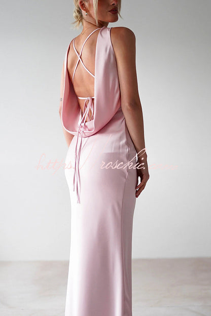 Color Backless Lace-up Slim Maxi Dress