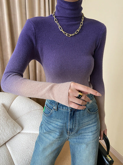 Art Purple High-neck Gradient Long Sleeve Sweater Qx018