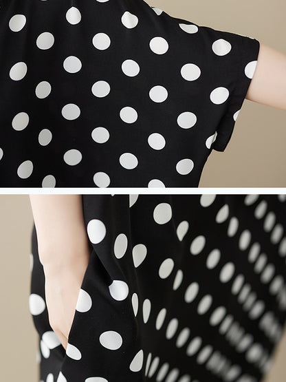 Loose Short Sleeves Polka-dot V-neck Midi Dresses
