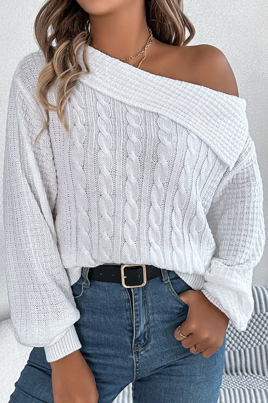 Color One Shoulder Long Sleeve Knitted Sweater