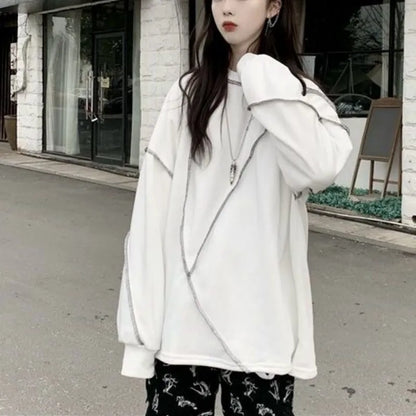 Hoodies Harajuku Bf Style Black Hip-hop Teens Sweatshirts Autumn All-match Daily Simple Df4940