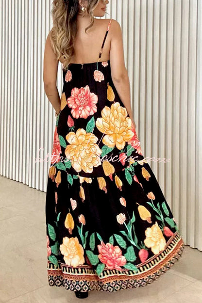 Print Halter Back Loose Pocket Full Hem Maxi Dress