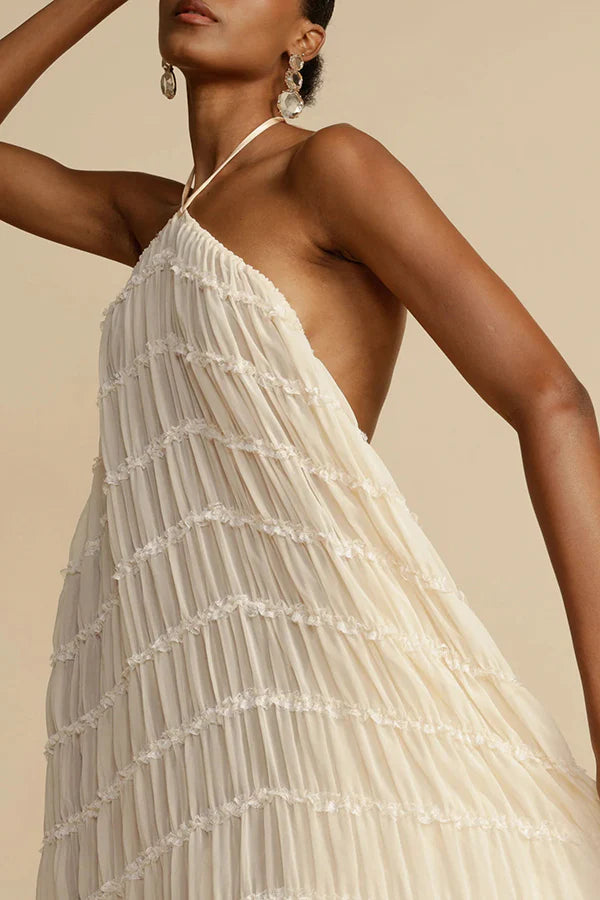 Versatility and Charm Pleated Drawstring Waist Tiered Maxi Skirt