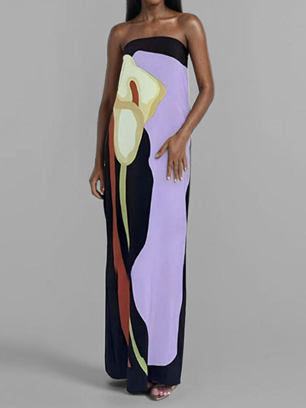 Loose Printed Split-joint Tube Maxi Dresses