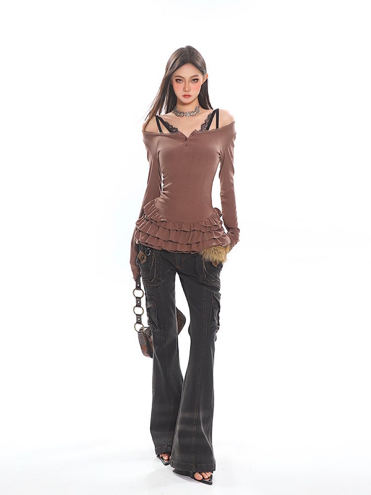 Lace Trim Ruffle Mini Dress