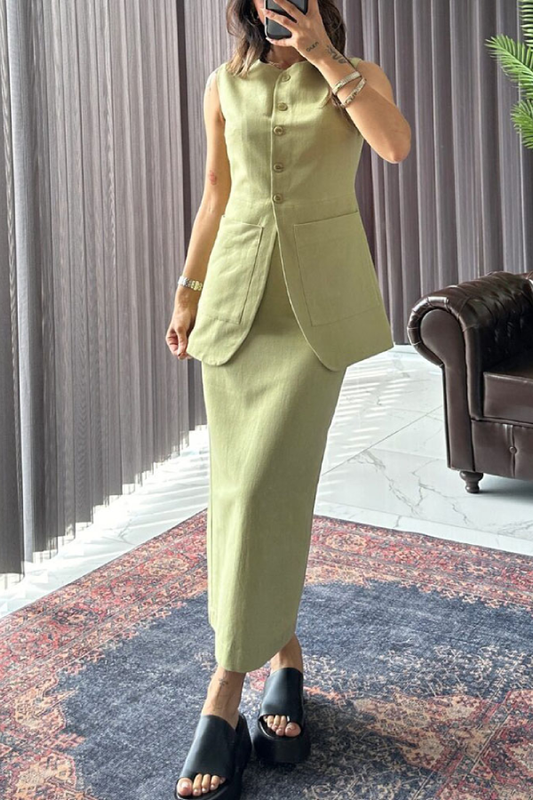 Stylish and Cotton and Linen Two-piece Set