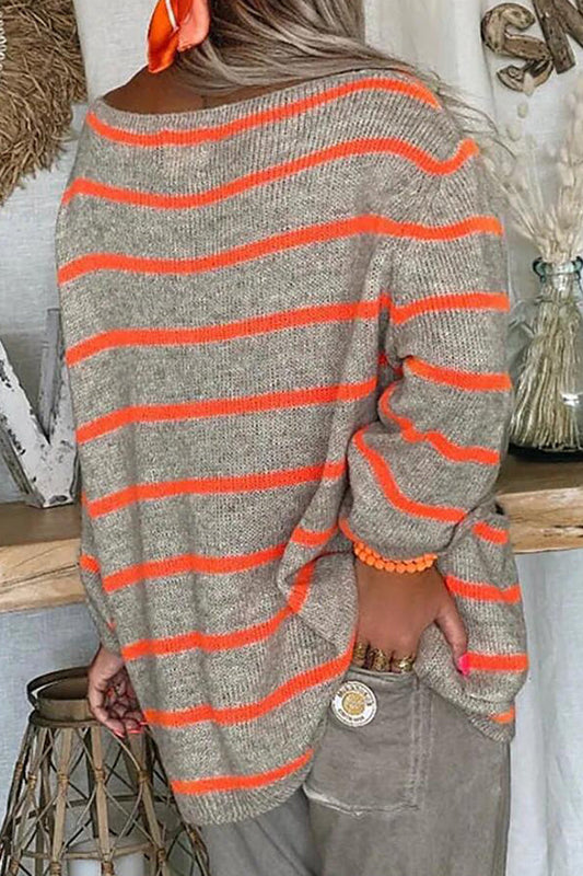 Color Contrast Stripe Pullover Round Neck Loose Sweater