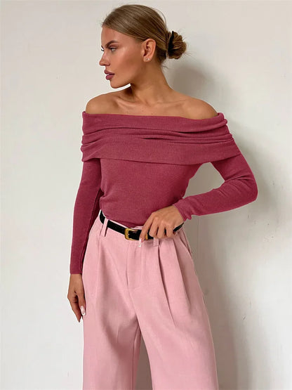 Off-shoulder Knit Pullover Sweater for Mesh See-through Long Sleeve Backless Y2k Top Knitwear Pullover