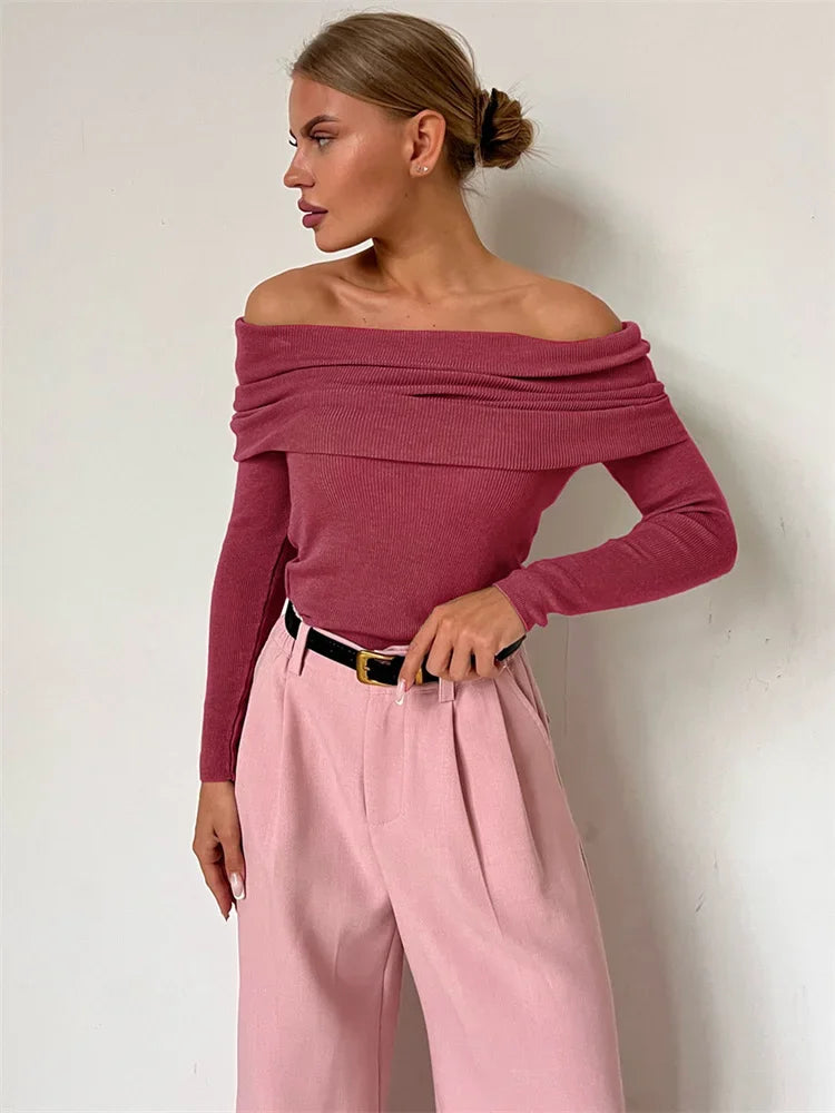 Off-shoulder Knit Pullover Sweater for Mesh See-through Long Sleeve Backless Y2k Top Knitwear Pullover