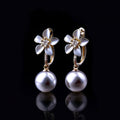 Purple Flower & Pearl Earrings