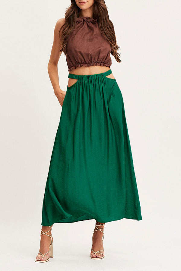 A-line Swing Skirt High Waist Hollow Color Skirt