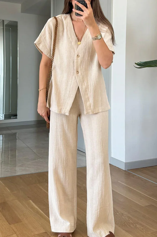 V-neck Short Sleeves & Pants Two-piece Set