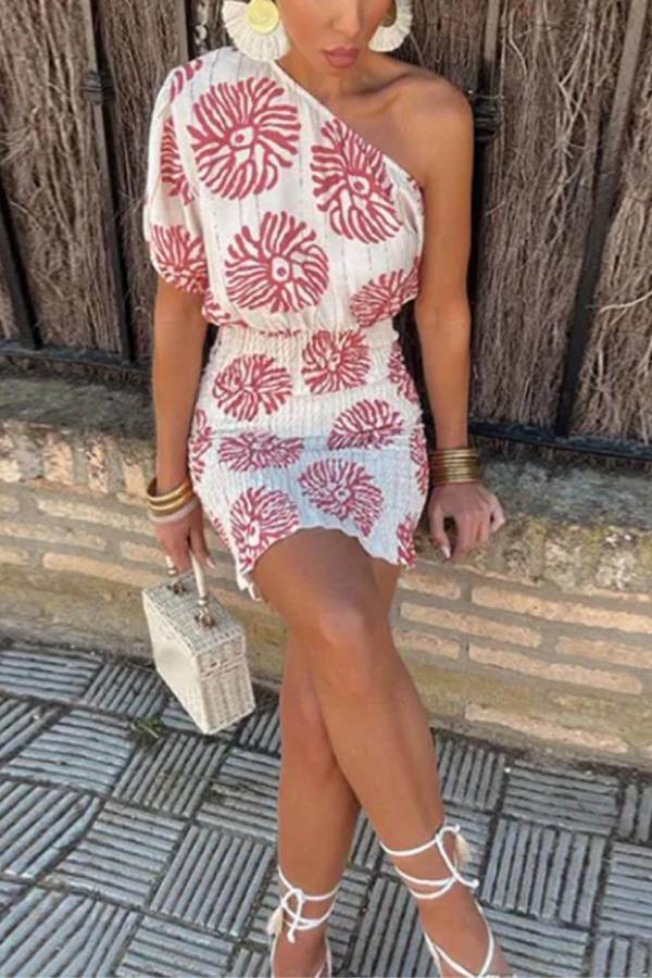 Modern Printed Wave Tube-top Mini Dress