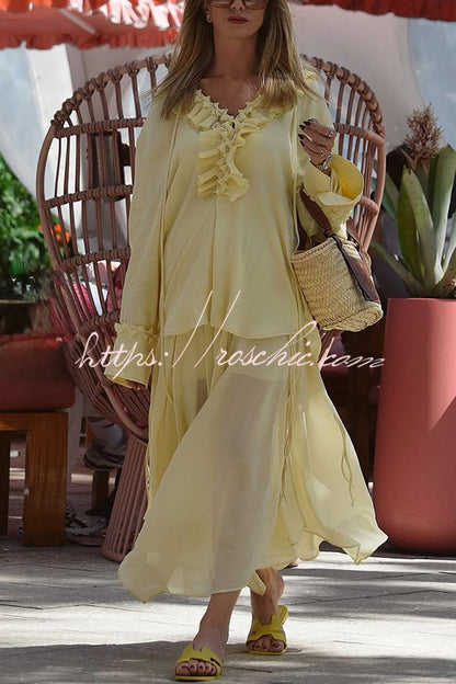 Elastic Waist Drawstring Maxi Skirt