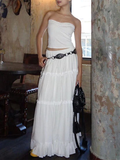 Folds Dress Sets 2 Piece Outfits Temperament Princess Dress Maxi Dresses for ’s Backless Top and Skirt Sets