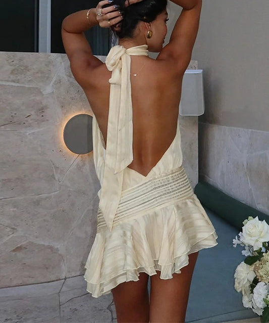 Ruffle Lace-up Backless Mini Dress