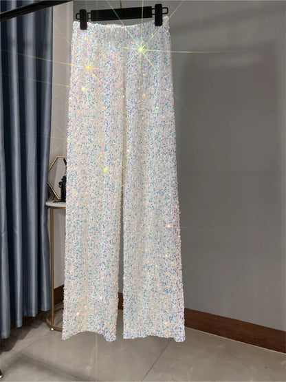 Sequin for Straight Legg Trousers High Waist Glitter Slim Wide Leg ’s Y2k Pants