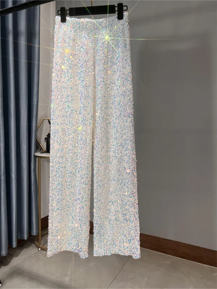 Sequin for Straight Legg Trousers High Waist Glitter Slim Wide Leg ’s Y2k Pants