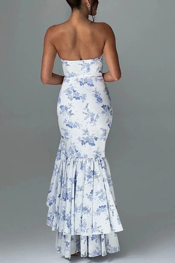 Off-shoulder Slim Fit Irregular Hem Maxi Dress