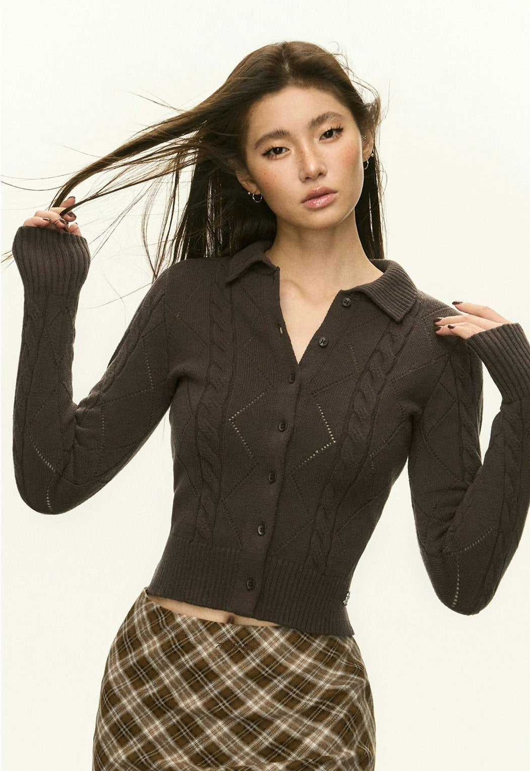 Diamond Knit Collared Cardigan