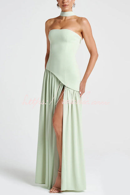 Off Shopulder Chiffon Pleated Hem Scarf Slit Maxi Dress