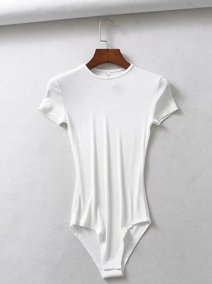 Summer Slim Short-sleeve O-neck Tops Bodysuits Female Rompers Jumpsuits