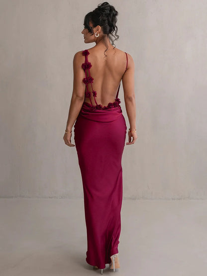 Draped Backless Maxi Long Dress for Spaghetti Strap Sleeveless Bodycon Evening Party Dress