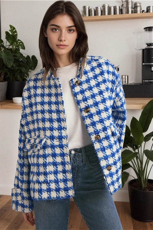 Short Houndstooth Loose Coat