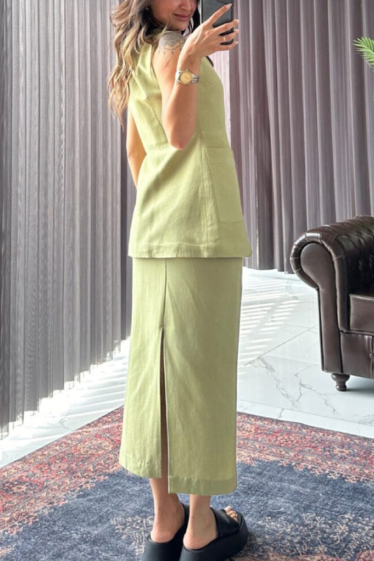 Stylish and Cotton and Linen Two-piece Set
