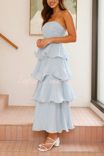 Pure Color Tube Top Backless Multi-layered Maxi Dress