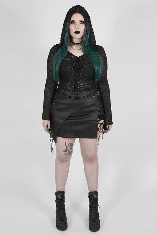 Steam Irregular Personality Half Handsome Elastic Pu Leather Black Skirt