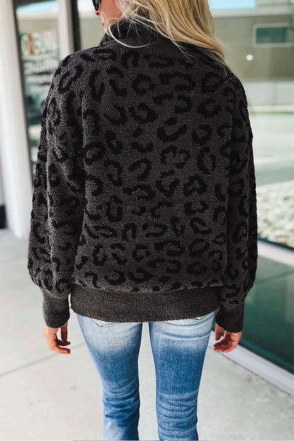 Animal Print Zipped Collared Sweater
