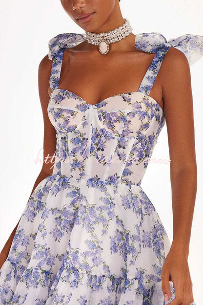 Fairytale Itself Organza Print Tie Strap Maxi Dress
