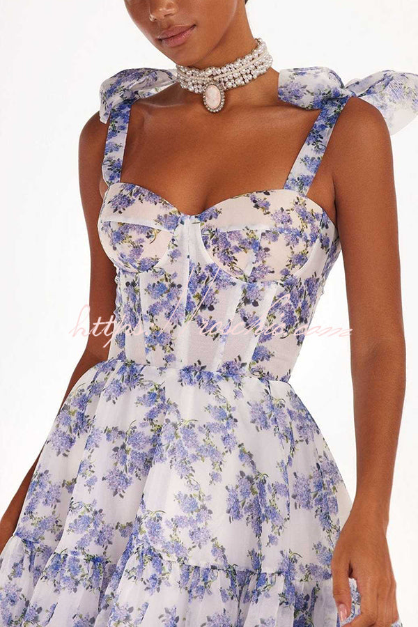 Fairytale Itself Organza Print Tie Strap Maxi Dress