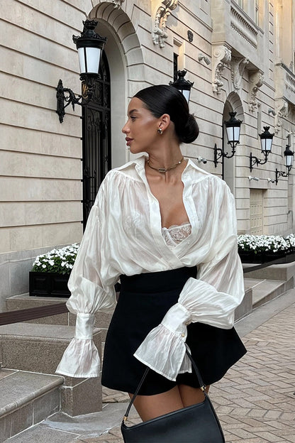 Satin Lantern Sleeve Blouse