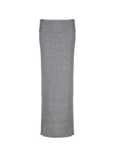 Grey Turned Waist Low Rise Maxi Skirt