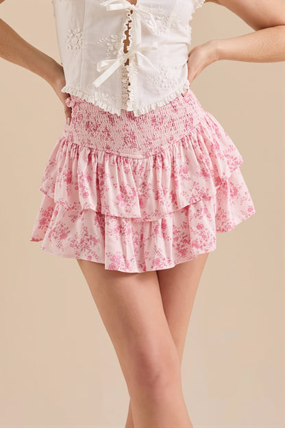 Print High Waist Tiered Puffy Skirt