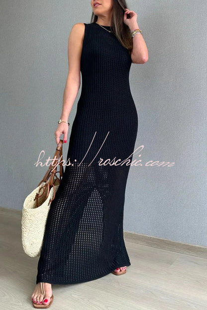 Knitted Round Neck Paneled Cutout Bodycon Maxi Dress