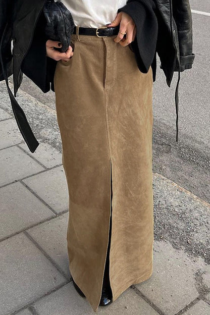 High-waist Suede Maxi Skirt