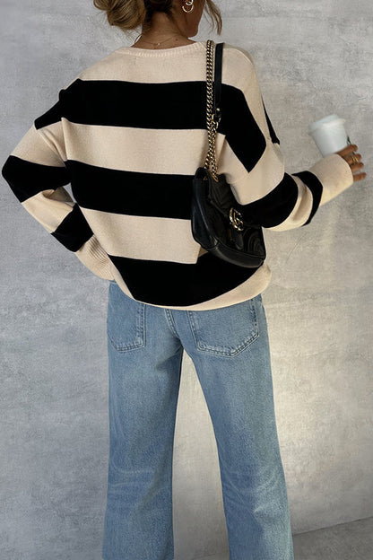 Cream Striped Maxi Sweater